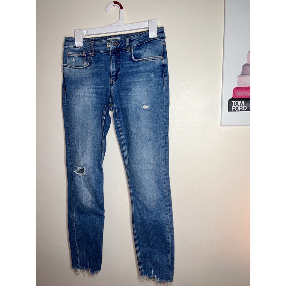 Zara Woman Denim Jeans Distressed Bottoms - Picture 1 of 8